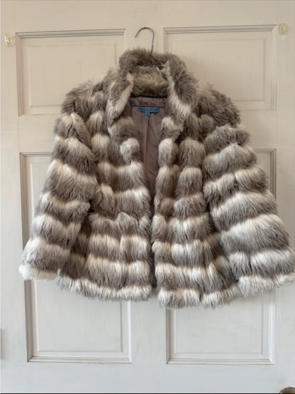ANTONIO MELANI Taupe & White Faux Fur Striped Jacket